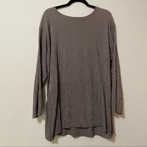 Flax Brown Micro Plaid Long Sleeve Tunic Dress S Lagenlook